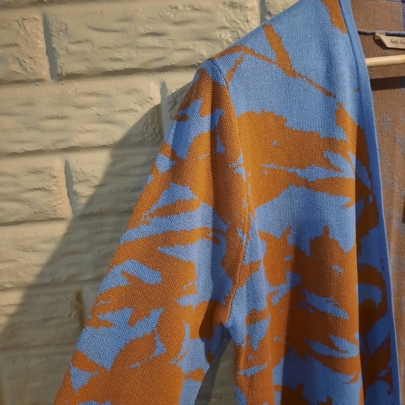 Soft Surroundings Cardigan Sweater Size Large Blue Rust Orange Royal Bay Open - Picture 2 of 11